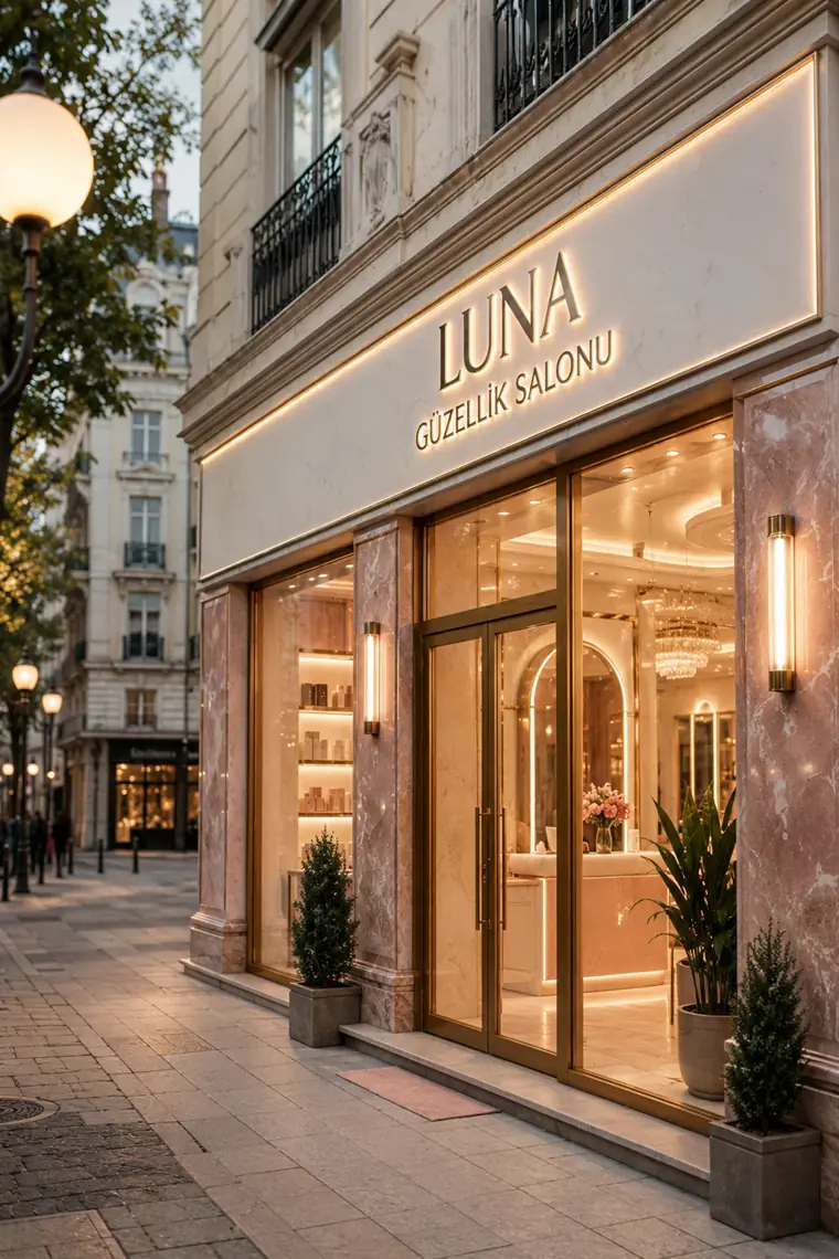 Luna Güzellik Salonu'nun cadde üzerindeki mağaza cephesi